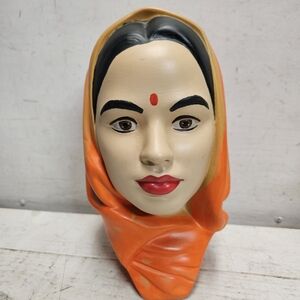 Vintage Plaster of Paris Indian Wojan Hand Painted Art 1975 70s